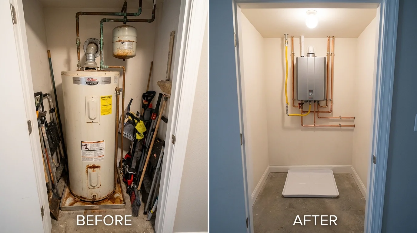 Tank water heater versus wall-mounted tankless unit comparison for Montague, MA homeowners